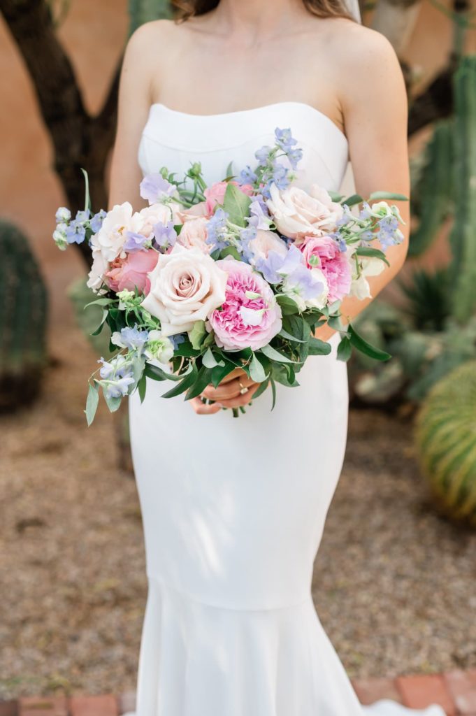 Bride holding her bouquet of flowers