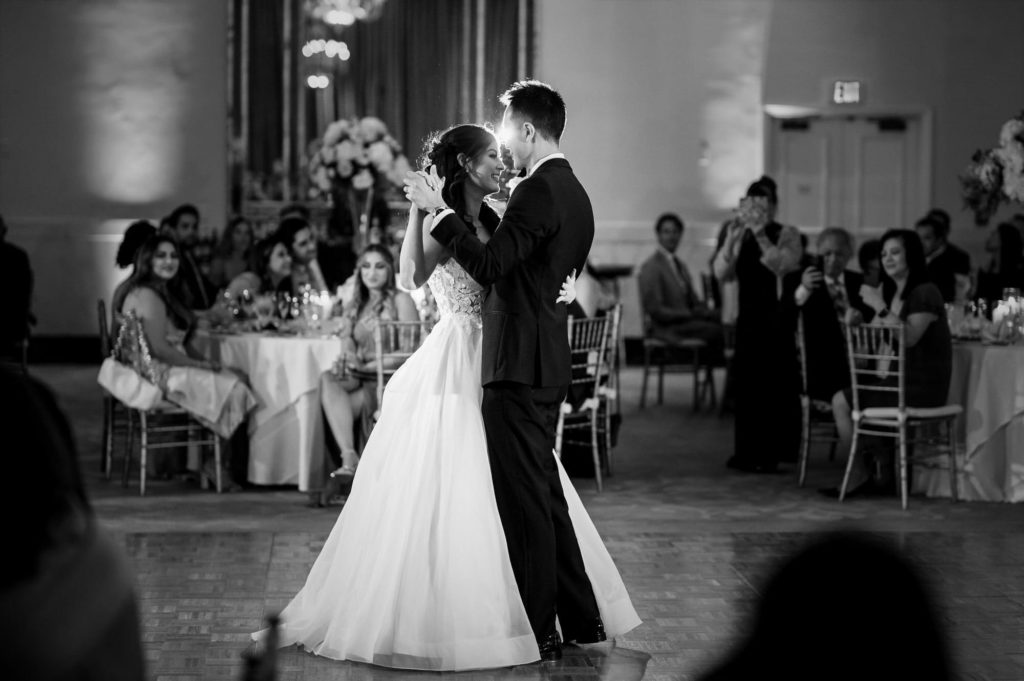 Bride and Groom dancing in the State Ballroom at the Mayflower Hotel Washington 
