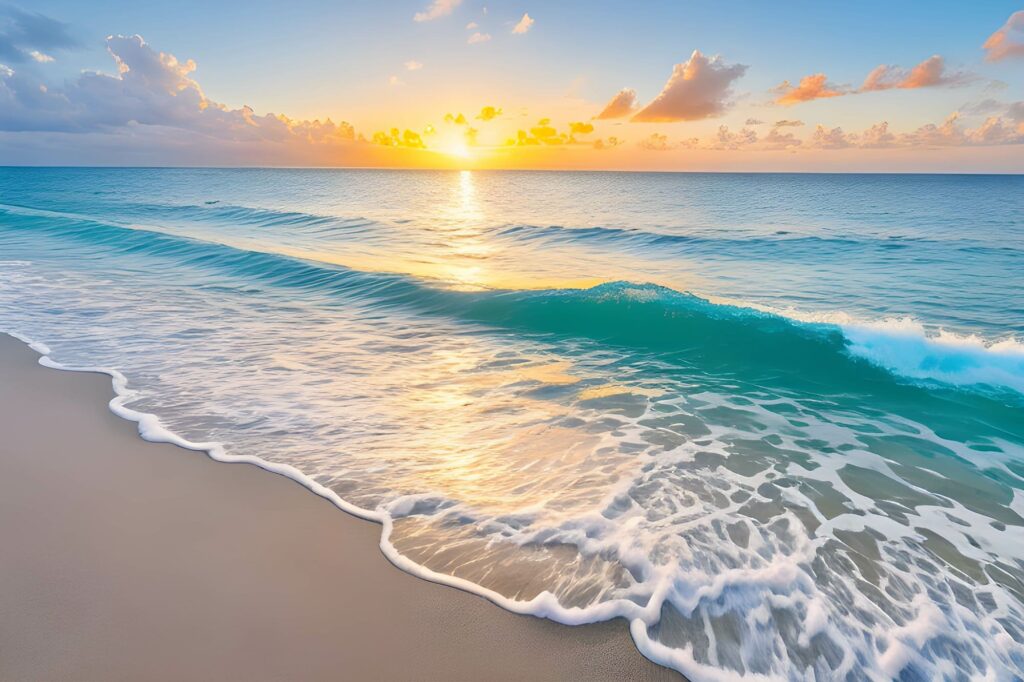 Sandy beach with beautiful ocean and sunset in Maui, Hawaii